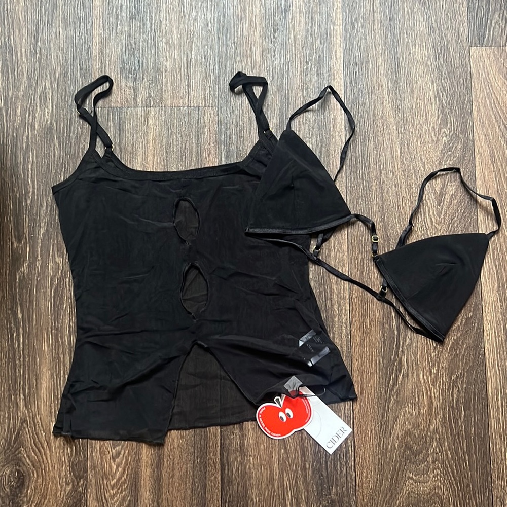 Cider Black Mesh Top Set